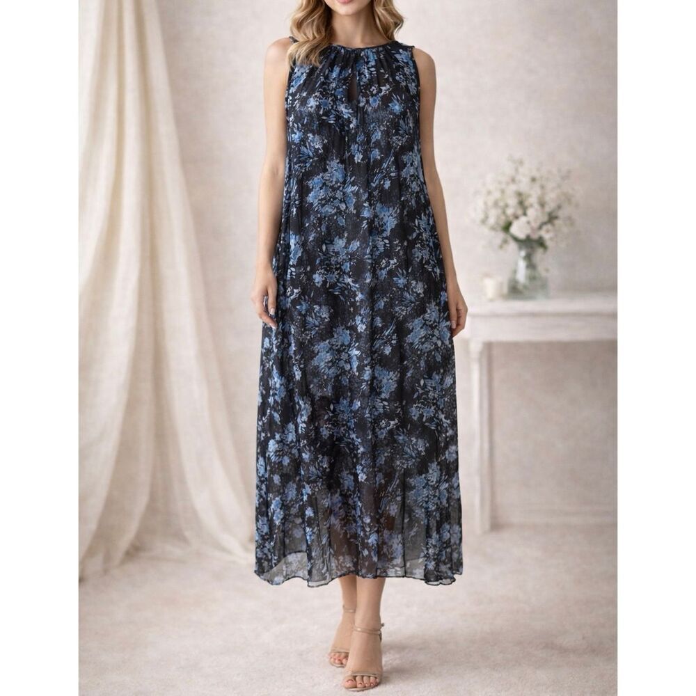 Sundance Dress Sleeveless midi Floral Black Blue size XL